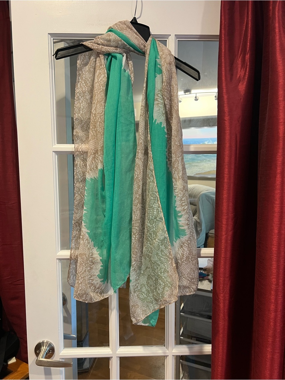 Miss Selfridge Teal and Beige Printed Lightweight Scarf